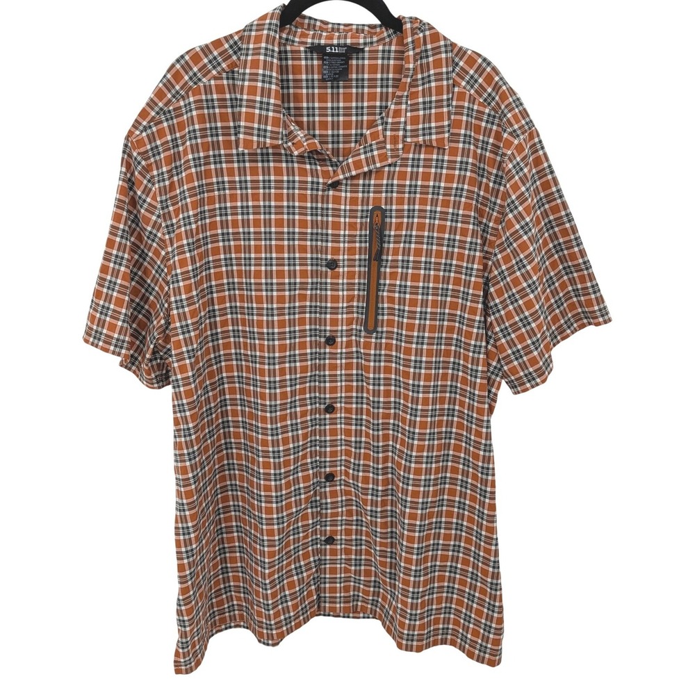 5.11 Tactical Shirt Men 2XL Orange Plaid Short Sleeve Button Up Utility Gorpcore